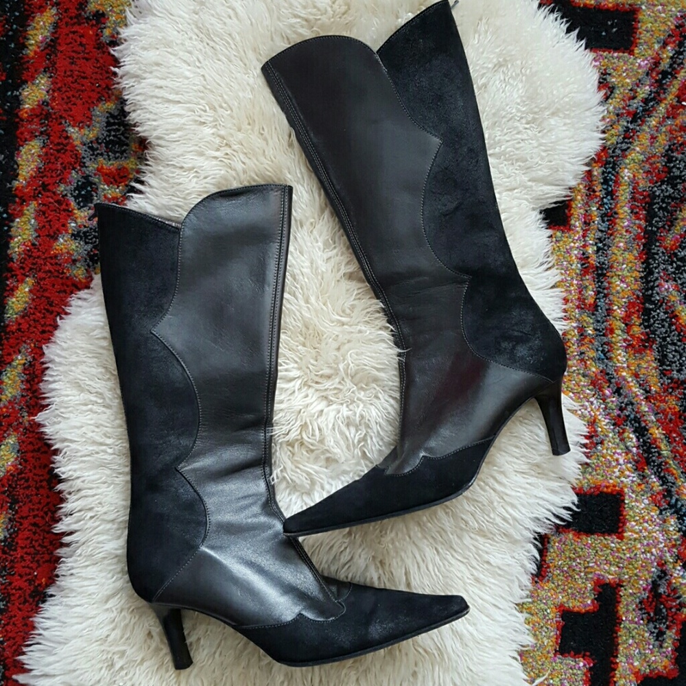 Max De Carlo black leather boots 7M